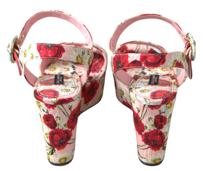 Dolce &amp; Gabbana Sandales compensées à imprimé floral multicolore et bride à la cheville