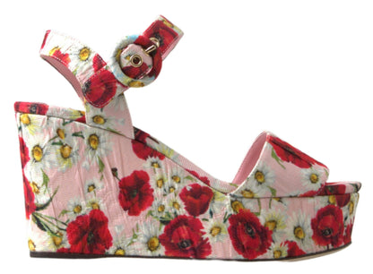 Dolce &amp; Gabbana Sandales compensées à imprimé floral multicolore et bride à la cheville