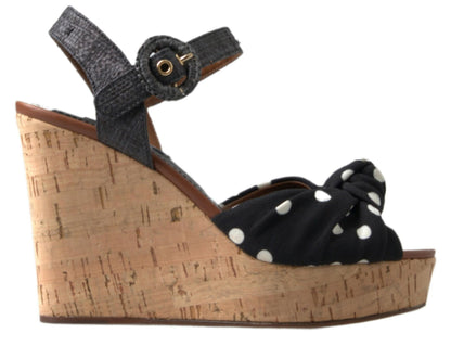 Sandales compensées noires à pois Dolce &amp; Gabbana