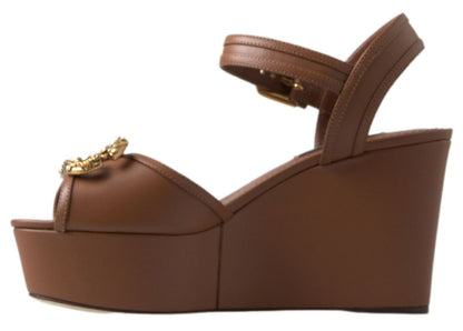 Sandales compensées Dolce &amp; Gabbana en cuir marron AMORE