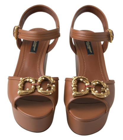 Sandales compensées Dolce &amp; Gabbana en cuir marron AMORE