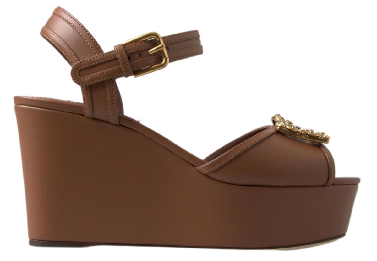 Sandales compensées Dolce &amp; Gabbana en cuir marron AMORE