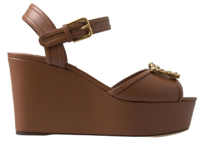 Sandales compensées Dolce &amp; Gabbana en cuir marron AMORE