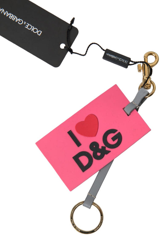 Porte-clés Dolce &amp; Gabbana en silicone rose avec logo DG et laiton doré pour femme