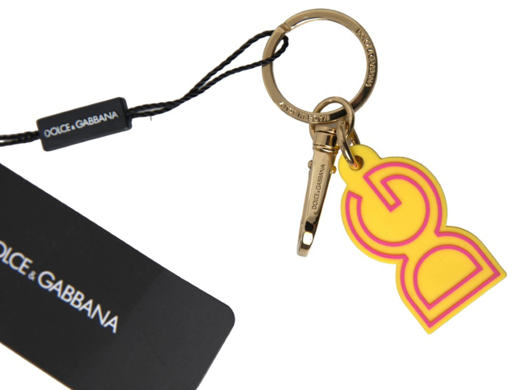 Porte-clés Dolce &amp; Gabbana en caoutchouc jaune avec logo DG en laiton doré