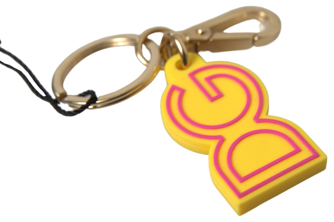 Porte-clés Dolce &amp; Gabbana en caoutchouc jaune avec logo DG en laiton doré