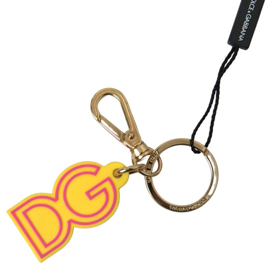 Porte-clés Dolce &amp; Gabbana en caoutchouc jaune avec logo DG en laiton doré