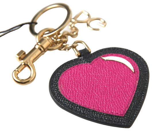 Porte-clés Dolce &amp; Gabbana en cuir noir fuchsia et métal doré