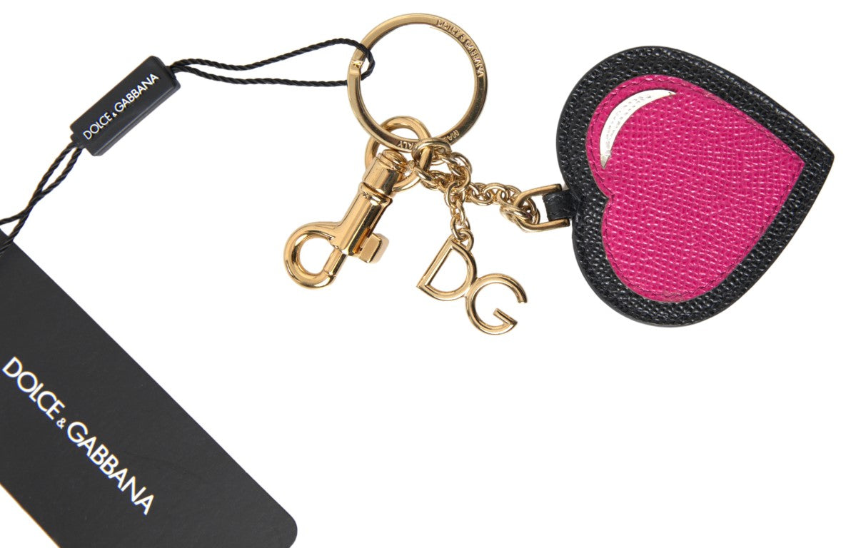 Porte-clés Dolce &amp; Gabbana en cuir noir fuchsia et métal doré