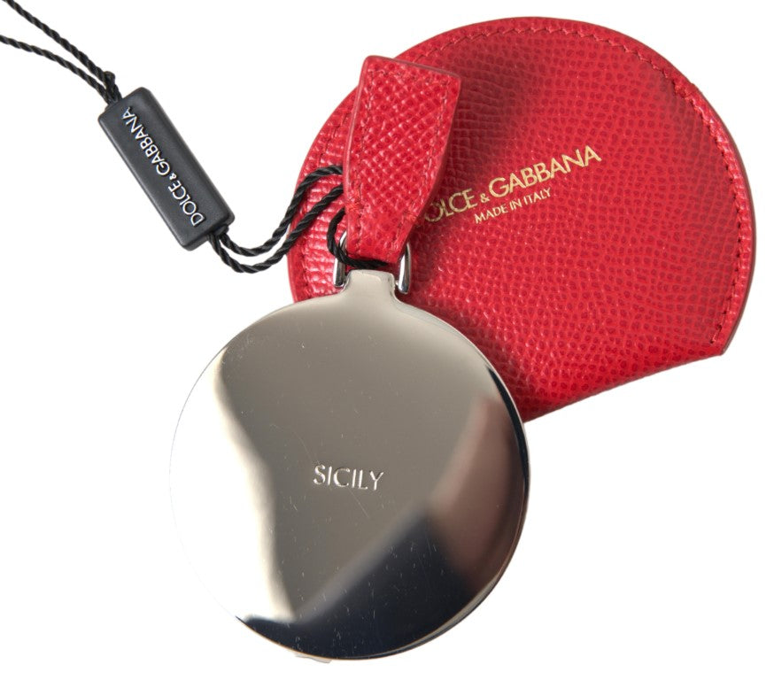 Porte-miroir à main en cuir de veau rouge Dolce &amp; Gabbana