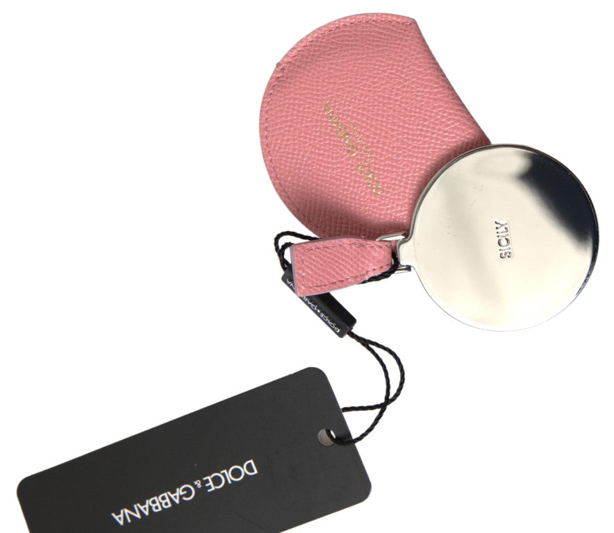 Porte-miroir rond en cuir de veau rose Dolce &amp; Gabbana