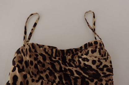 Dolce & Gabbana Brown Leopard Print Ruched Midi Dress