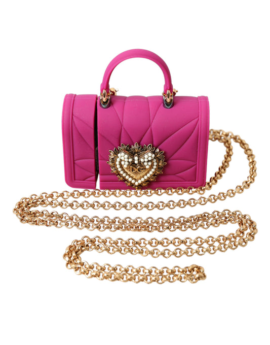 Étui pour Airpods Dolce &amp; Gabbana en silicone rose avec chaîne dorée et sac cœur Devotion
