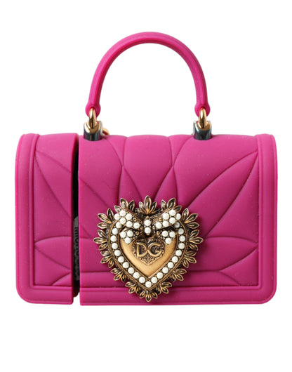 Étui pour Airpods Dolce &amp; Gabbana en silicone rose avec chaîne dorée et sac cœur Devotion