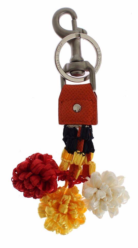 Porte-clés Dolce &amp; Gabbana en cuir raphia rouge et blanc avec fermoir