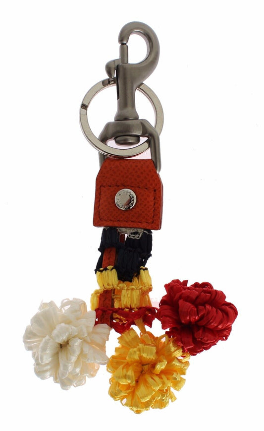 Porte-clés Dolce &amp; Gabbana en cuir raphia rouge et blanc avec fermoir