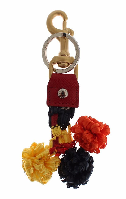 Porte-clés Dolce &amp; Gabbana en cuir raphia jaune doré avec fermoir à chaîne