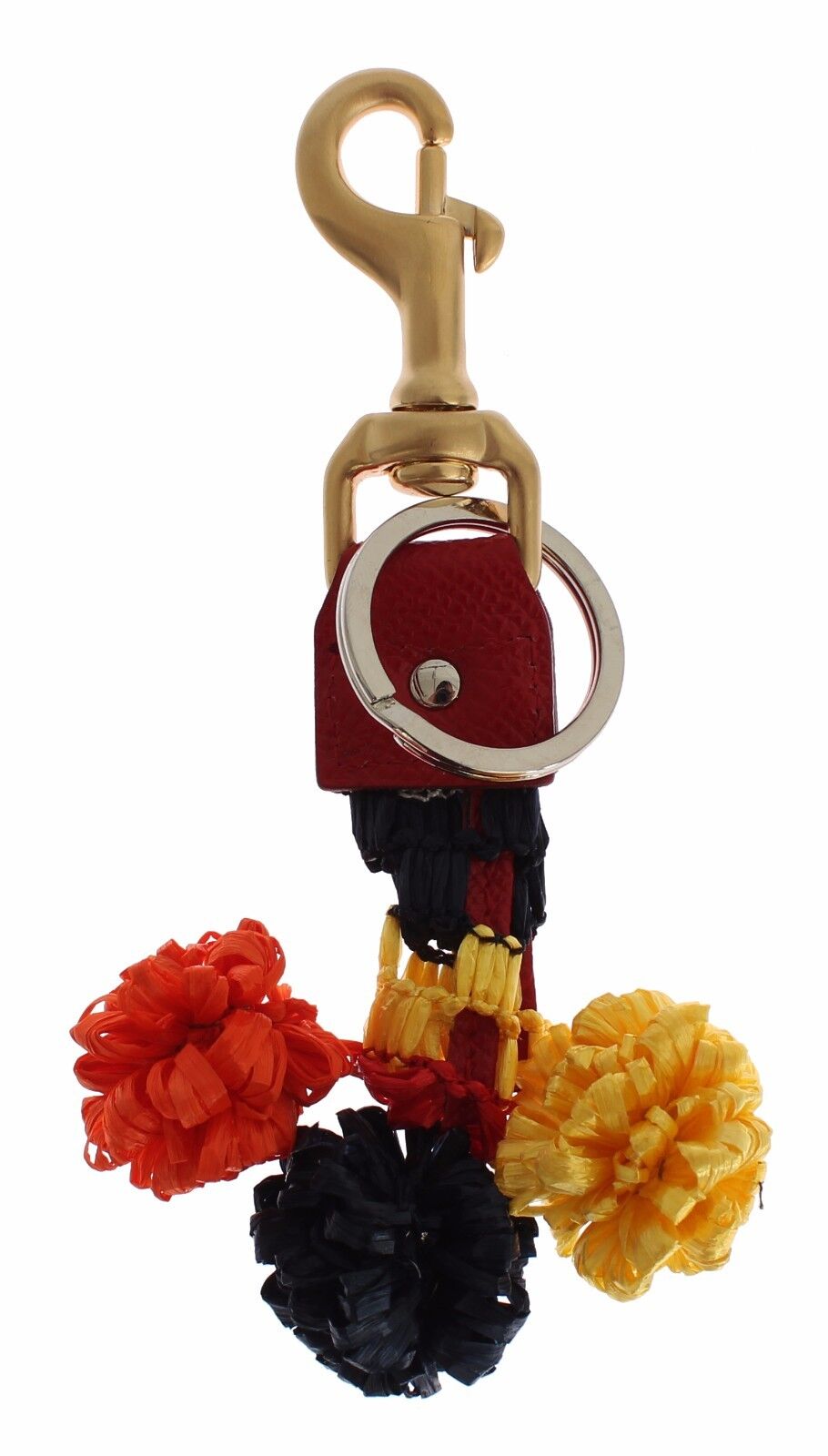 Porte-clés Dolce &amp; Gabbana en cuir raphia jaune doré avec fermoir à chaîne