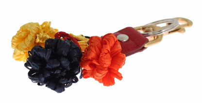 Porte-clés Dolce &amp; Gabbana en cuir raphia jaune doré avec fermoir à chaîne