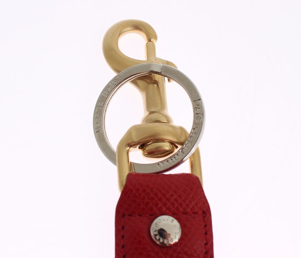 Porte-clés Dolce &amp; Gabbana en cuir raphia jaune doré avec fermoir à chaîne