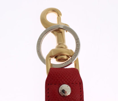 Porte-clés Dolce &amp; Gabbana en cuir raphia jaune doré avec fermoir à chaîne