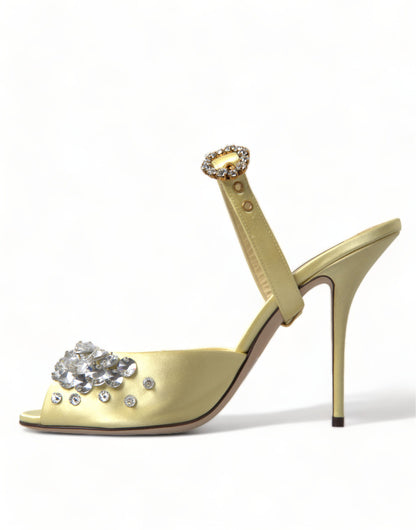 Sandales Mary Jane Dolce &amp; Gabbana en satin jaune et cristaux