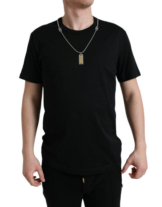 T-shirt col rond en coton noir avec plaque d'identité Dolce &amp; Gabbana