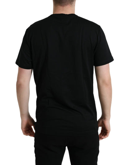 T-shirt col rond en coton noir avec plaque d'identité Dolce &amp; Gabbana