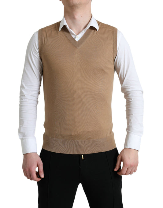 Pull sans manches en laine marron Dolce &amp; Gabbana