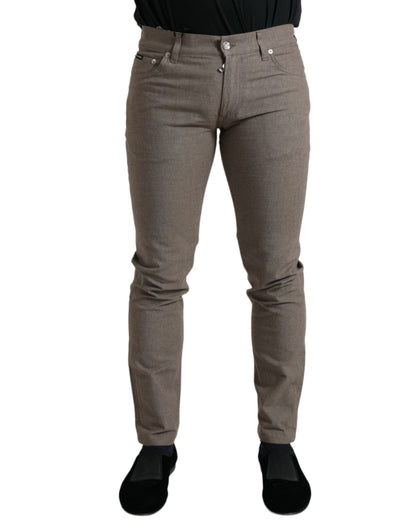 Pantalon skinny marron en coton stretch Dolce &amp; Gabbana pour homme