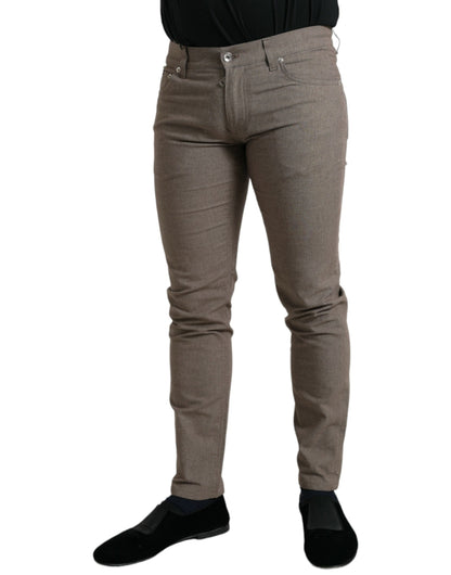 Pantalon skinny marron en coton stretch Dolce &amp; Gabbana pour homme