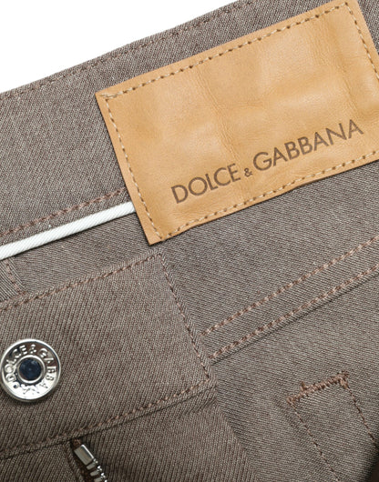 Pantalon skinny marron en coton stretch Dolce &amp; Gabbana pour homme
