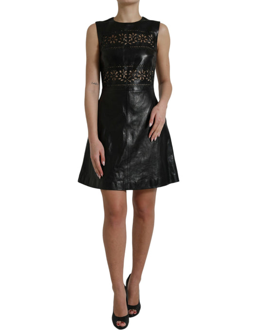 Mini-robe trapèze découpée en nylon noir brillant Valentino