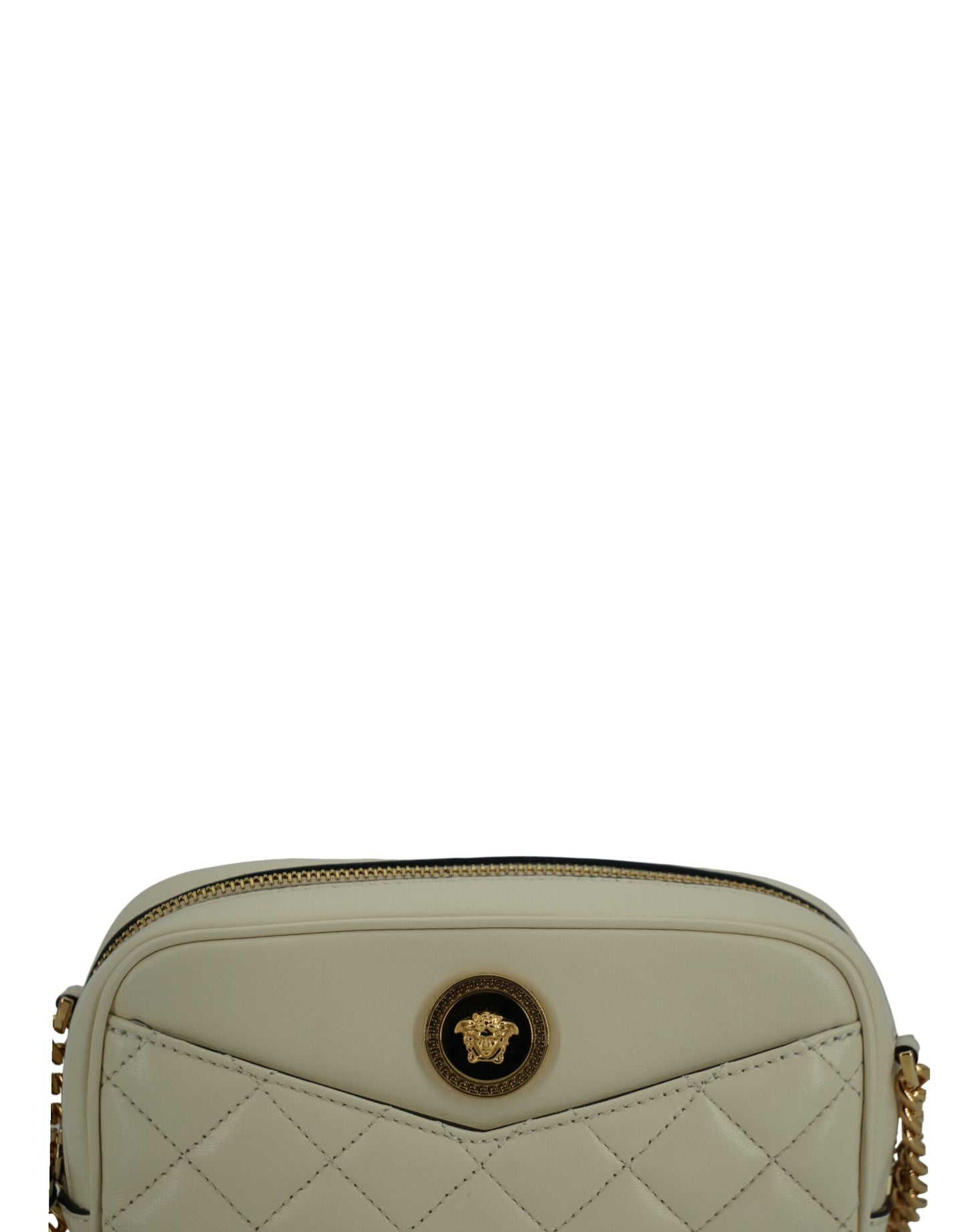 Sac photo élégant en cuir d'agneau blanc Versace