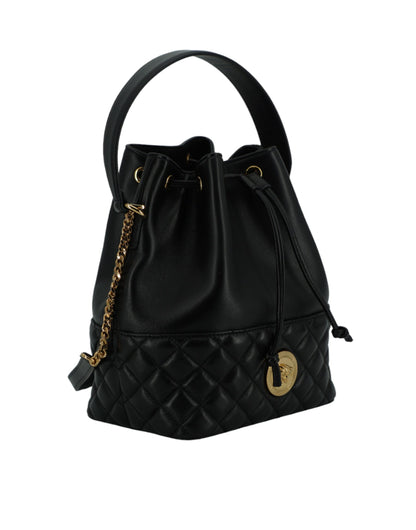Versace Elegante Medusa Bucket-Umhängetasche aus schwarzem Leder