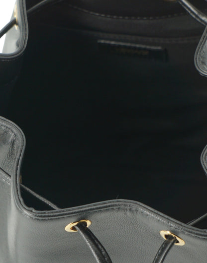 Versace Elegante Medusa Bucket-Umhängetasche aus schwarzem Leder