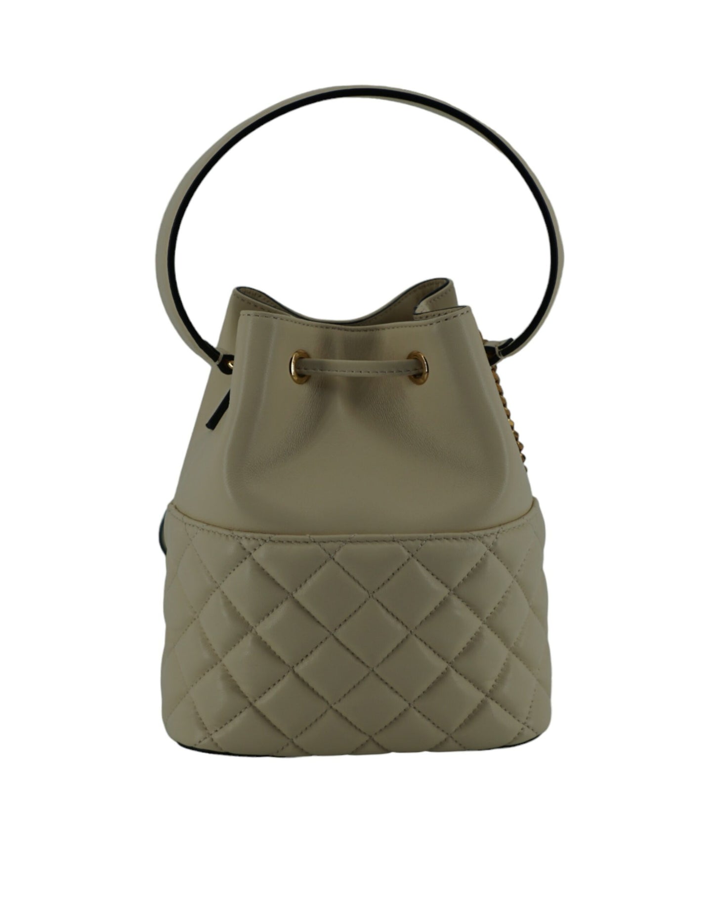 Versace Élégant Petit Sac Seau en Cuir Blanc à Bandoulière