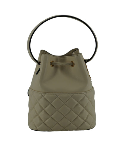 Versace Élégant Petit Sac Seau en Cuir Blanc à Bandoulière