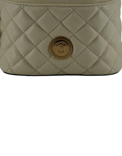 Versace Élégant Petit Sac Seau en Cuir Blanc à Bandoulière