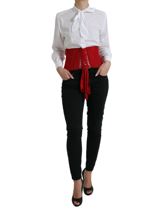 Corset à lacets et ceinture en soie rouge Dolce &amp; Gabbana
