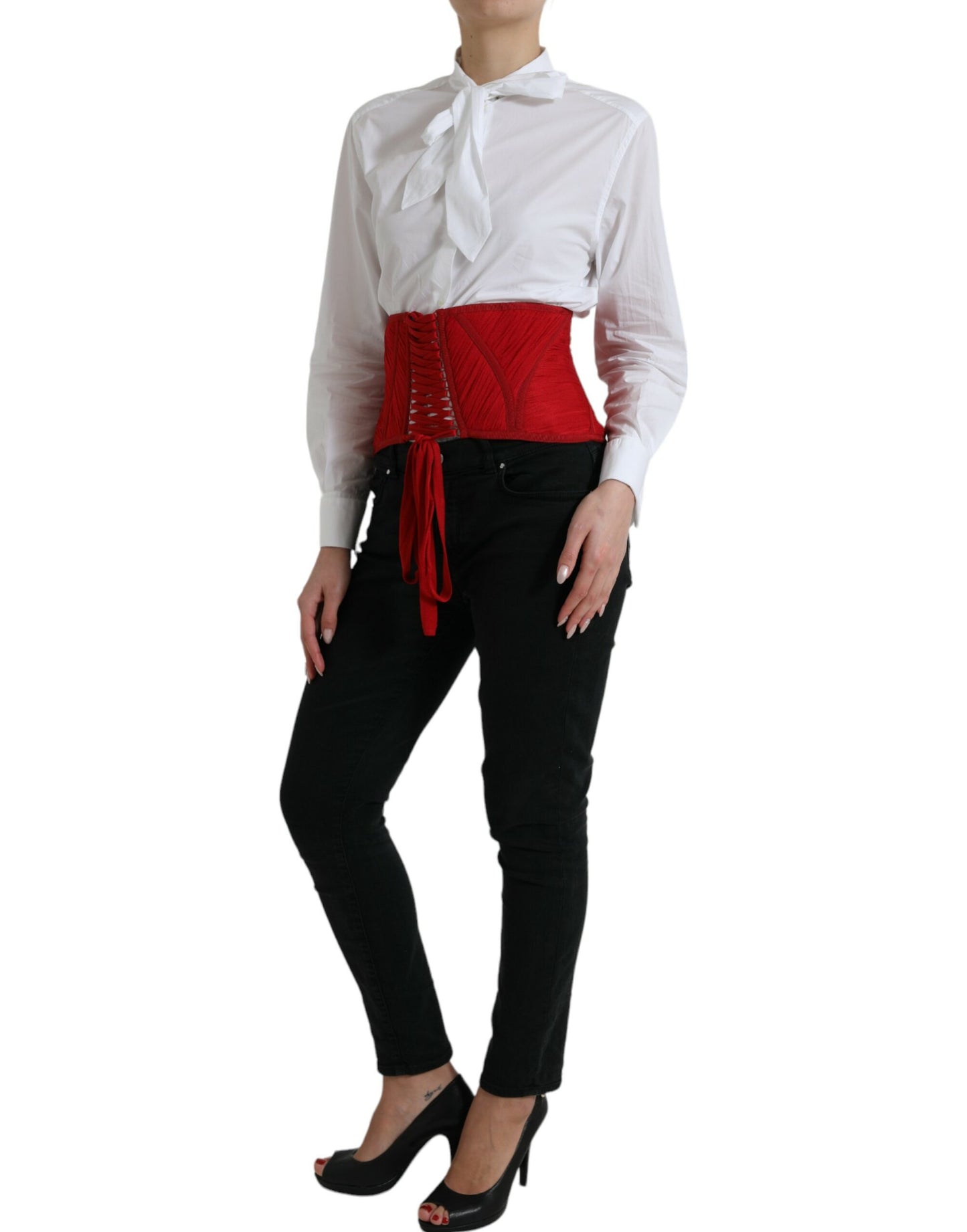 Corset à lacets et ceinture en soie rouge Dolce &amp; Gabbana