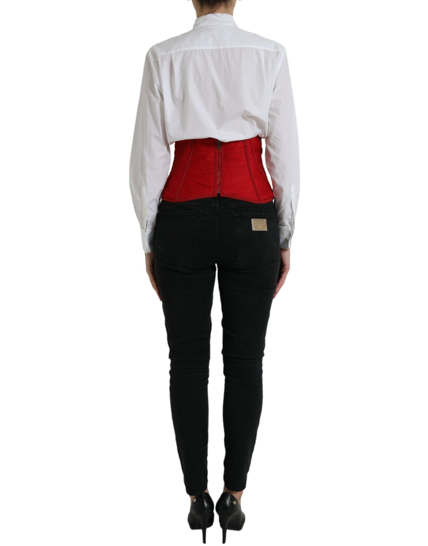 Corset à lacets et ceinture en soie rouge Dolce &amp; Gabbana