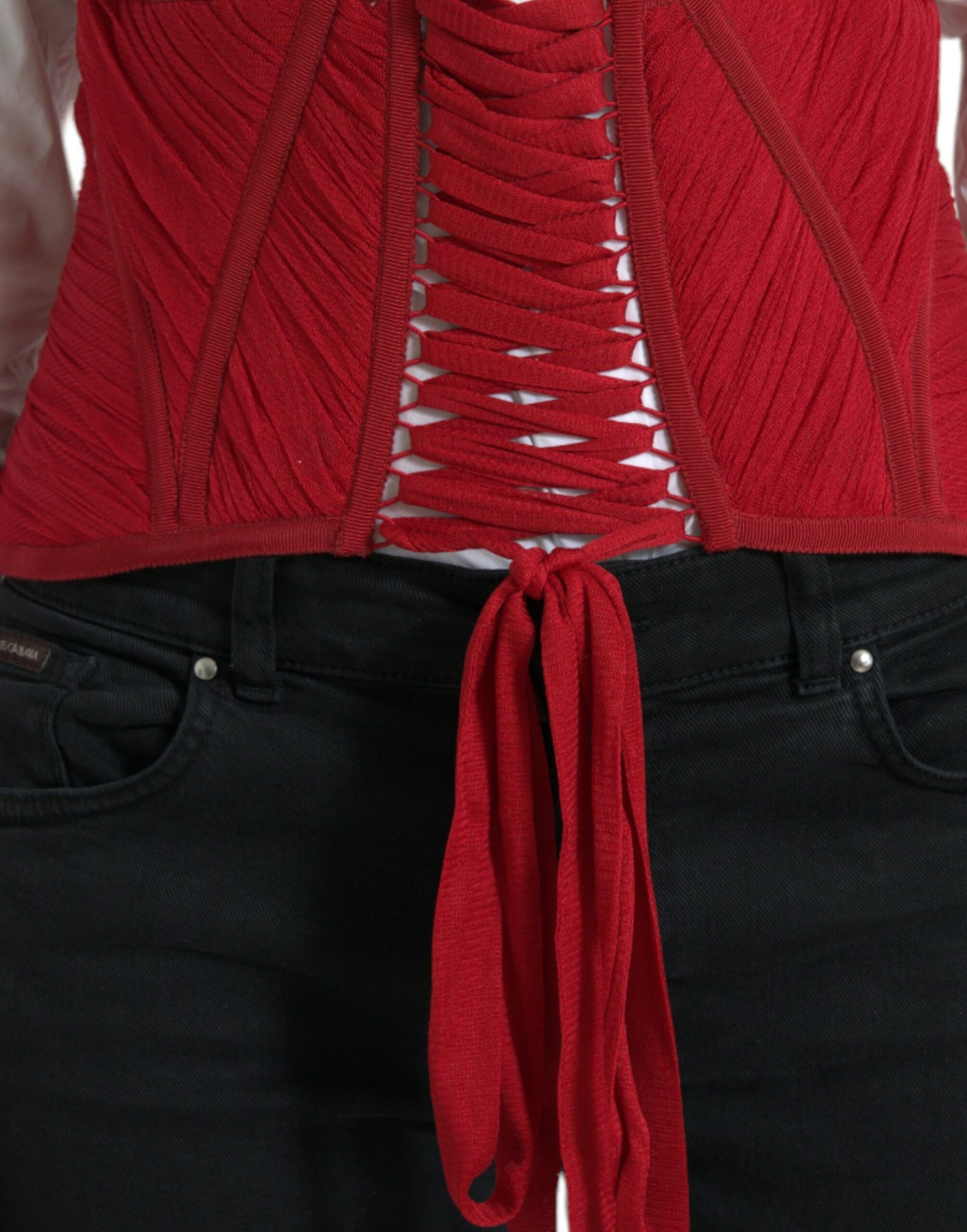 Corset à lacets et ceinture en soie rouge Dolce &amp; Gabbana