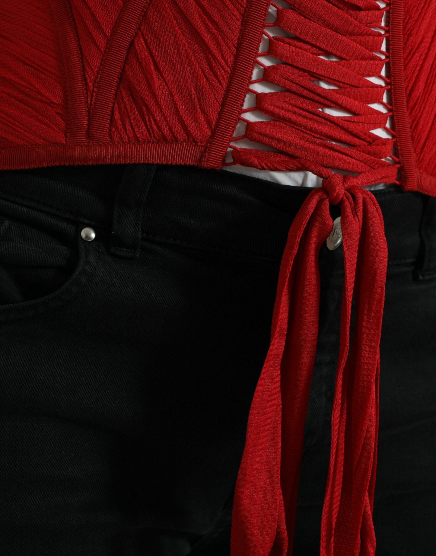 Corset à lacets et ceinture en soie rouge Dolce &amp; Gabbana