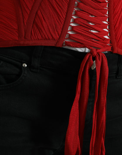 Corset à lacets et ceinture en soie rouge Dolce &amp; Gabbana