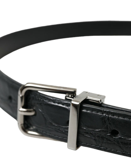 Ceinture Dolce &amp; Gabbana en cuir noir avec boucle en métal argenté