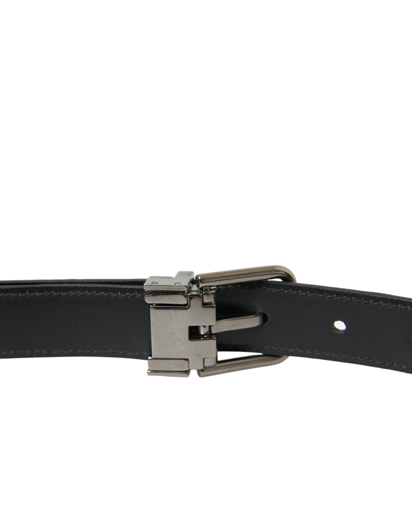 Ceinture Dolce &amp; Gabbana en cuir noir avec boucle en métal argenté