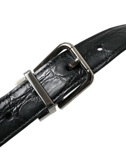 Ceinture Dolce &amp; Gabbana en cuir noir avec boucle en métal argenté