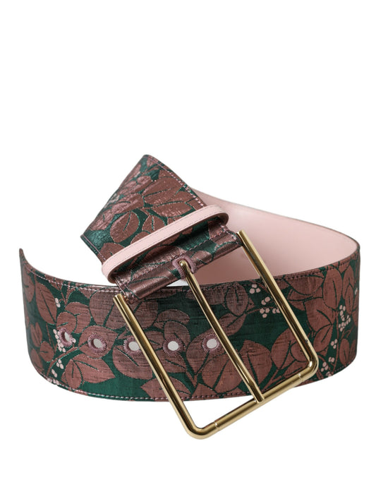 Ceinture Dolce &amp; Gabbana en jacquard floral multicolore et lurex avec boucle dorée