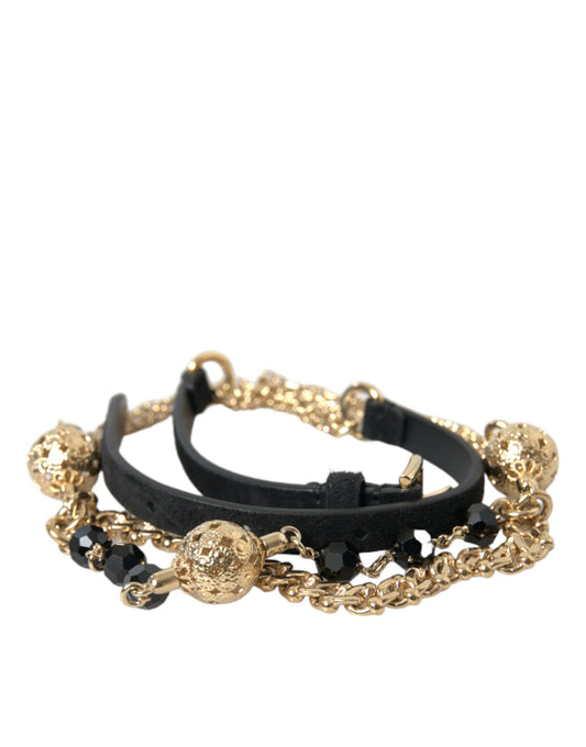 Ceinture Dolce &amp; Gabbana en daim noir avec chaîne dorée et cristaux